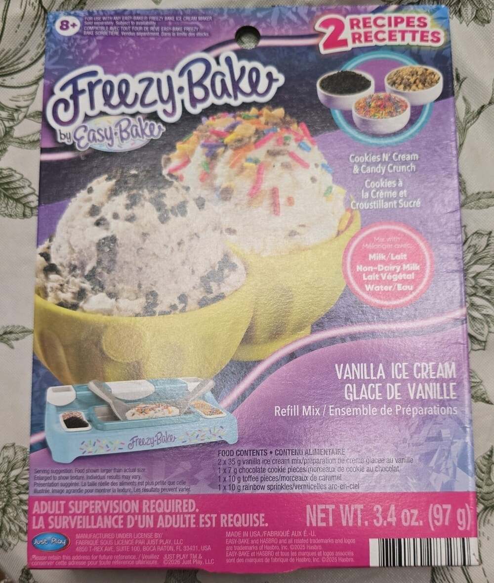EASY BAKE FREEZY BAKE VANILLA ICE CREAM REFILL COOKIES N’ CREAM & CANDY CRUNCH